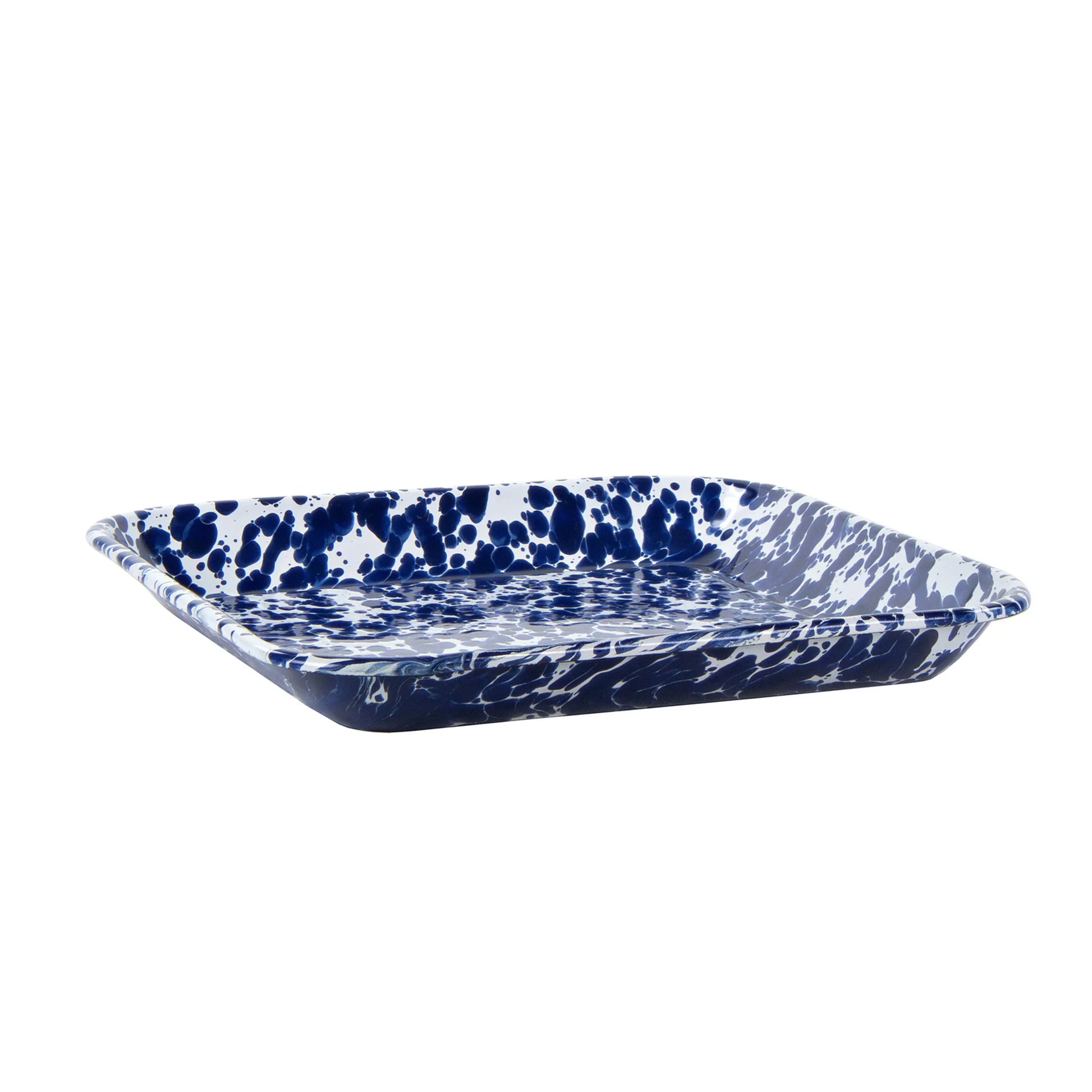CB09S2 - Cobalt Swirl Sqaure Trays - Set of 2 - Golden Rabbit Enamelware