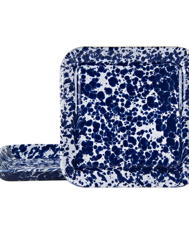 CB09S2 - Cobalt Swirl Sqaure Trays - Set of 2 - Golden Rabbit Enamelware