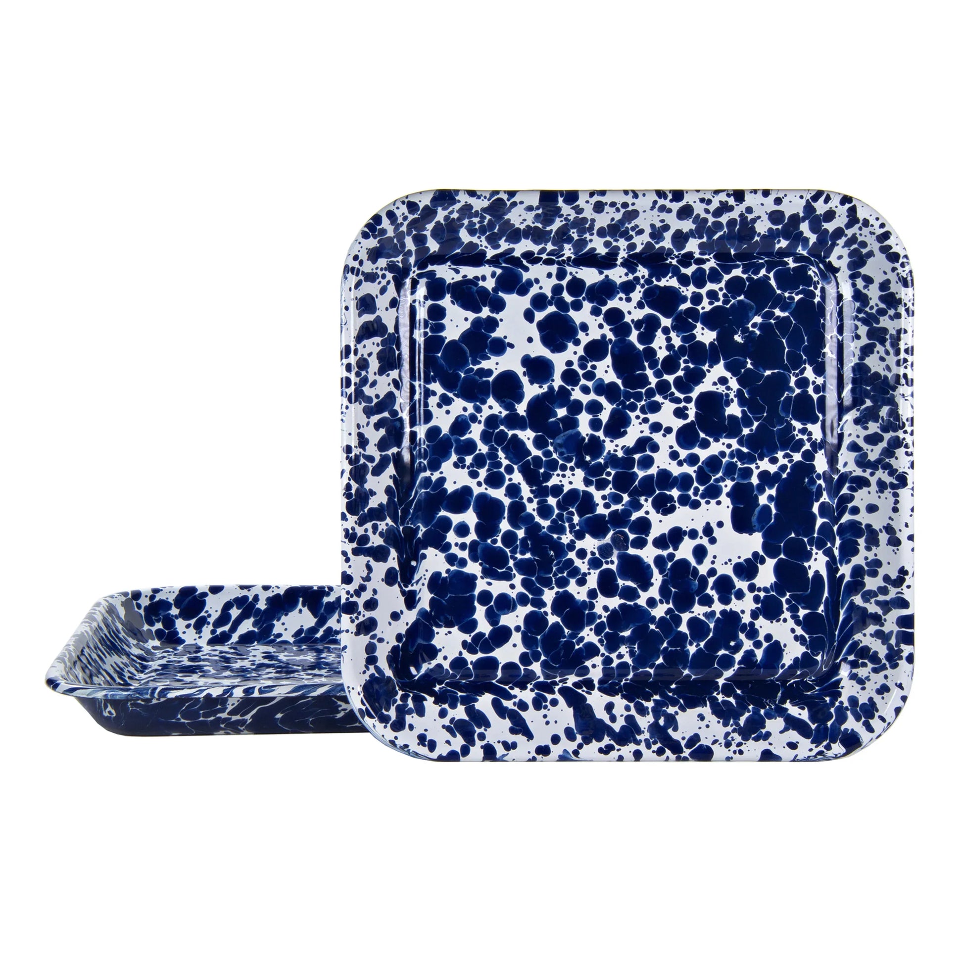 CB09S2 - Cobalt Swirl Sqaure Trays - Set of 2 - Golden Rabbit Enamelware