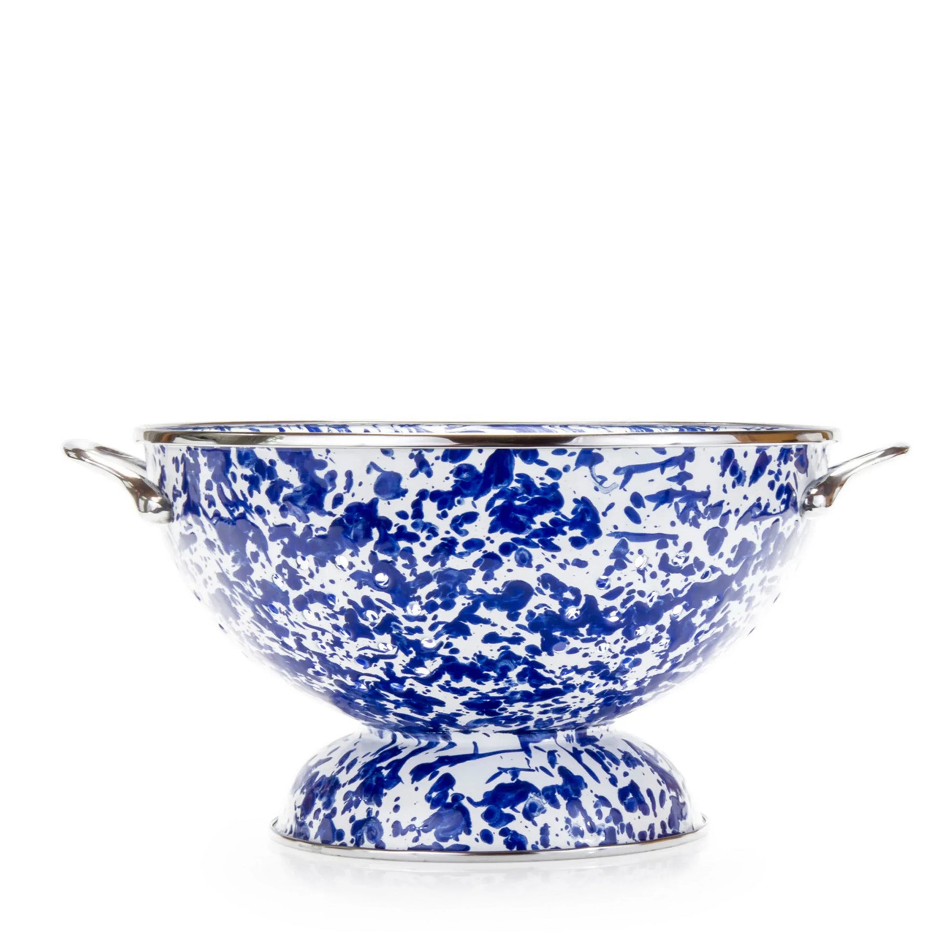 CB25 - Cobalt Swirl Large Colander - Golden Rabbit Enamelware
