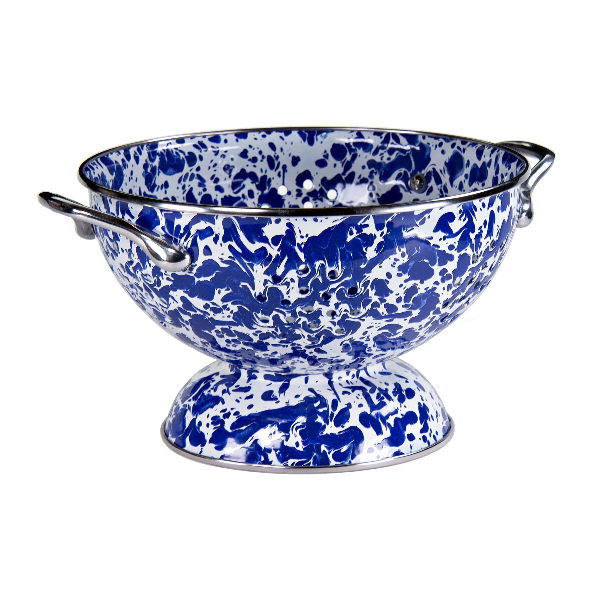 CB27 - Cobalt Swirl Medium Colander - Golden Rabbit Enamelware
