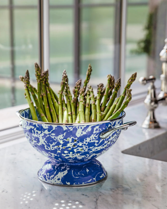 CB27 - Cobalt Swirl Medium Colander - Golden Rabbit Enamelware