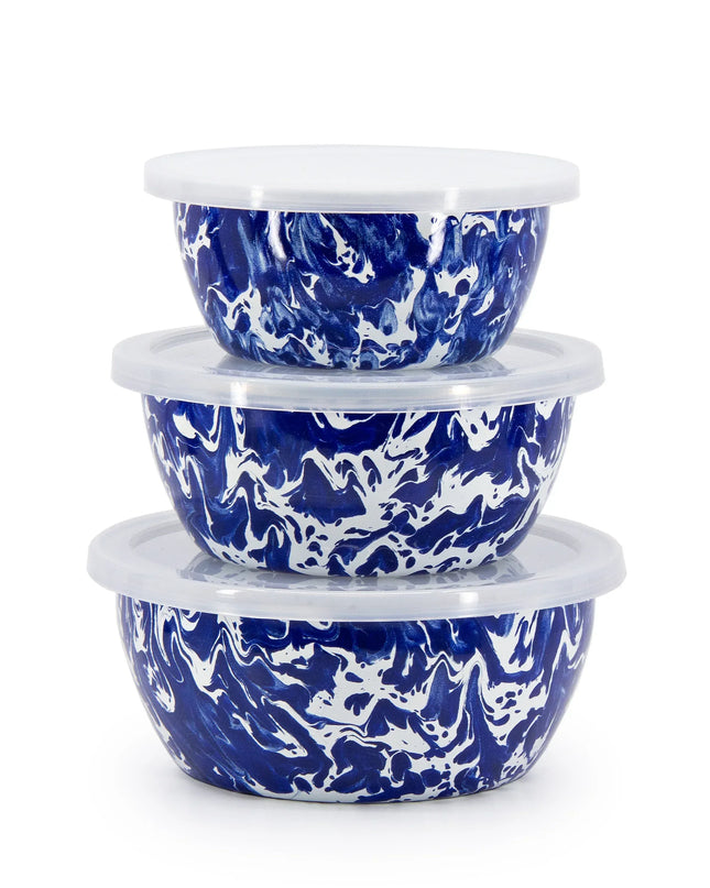 CB30 - Cobalt Swirl Nesting Bowls - Golden Rabbit Enamelware
