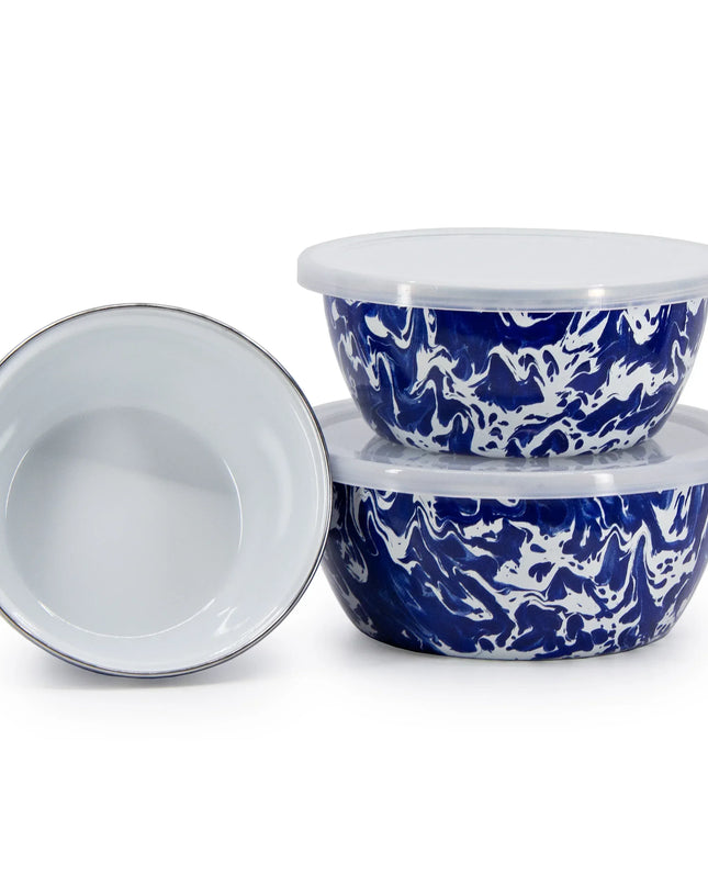 CB30 - Cobalt Swirl Nesting Bowls - Golden Rabbit Enamelware