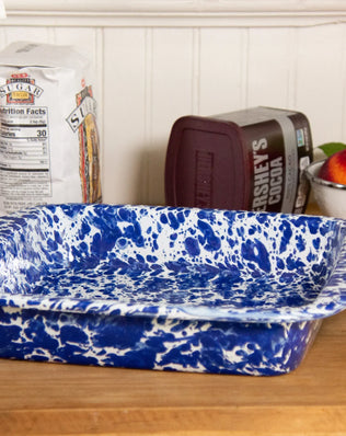 CB53 - Cobalt Swirl Brownie Pan - Golden Rabbit Enamelware