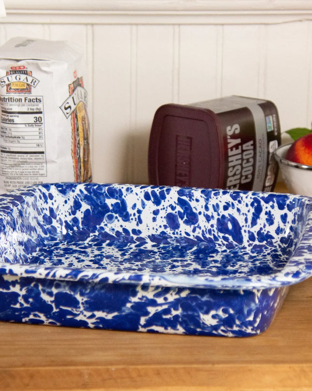 CB53 - Cobalt Swirl Brownie Pan - Golden Rabbit Enamelware