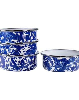 CB60S4 - Cobalt Swirl 14oz Soup Bowls - Set of 4 - Golden Rabbit Enamelware