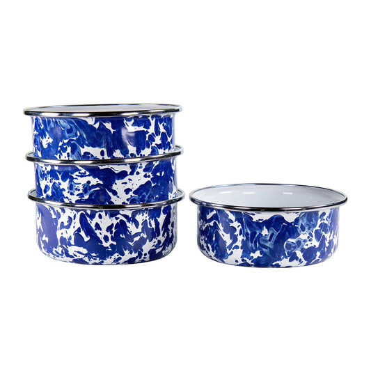 CB60S4 - Cobalt Swirl 14oz Soup Bowls - Set of 4 - Golden Rabbit Enamelware
