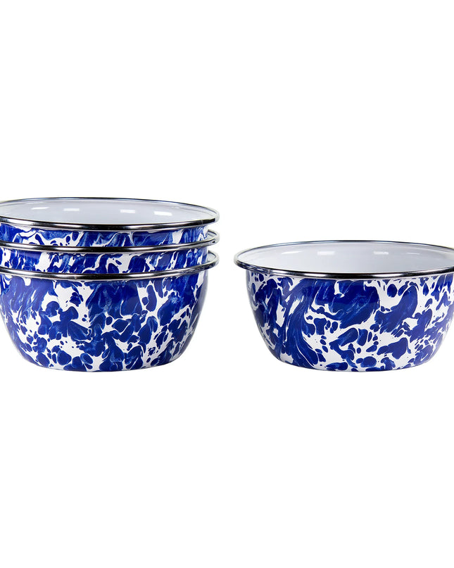 CB61S4 - Cobalt Swirl Salad Bowls - Set of 4, Cobalt - Golden Rabbit Enamelware