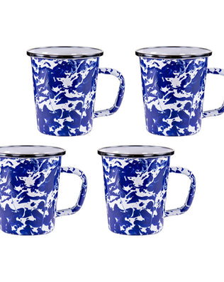CB66S4 - Cobalt Swirl 16 oz Latte Mugs - Set of 4 - Golden Rabbit Enamelware