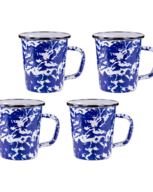 CB66S4 - Cobalt Swirl 16 oz Latte Mugs - Set of 4 - Golden Rabbit Enamelware