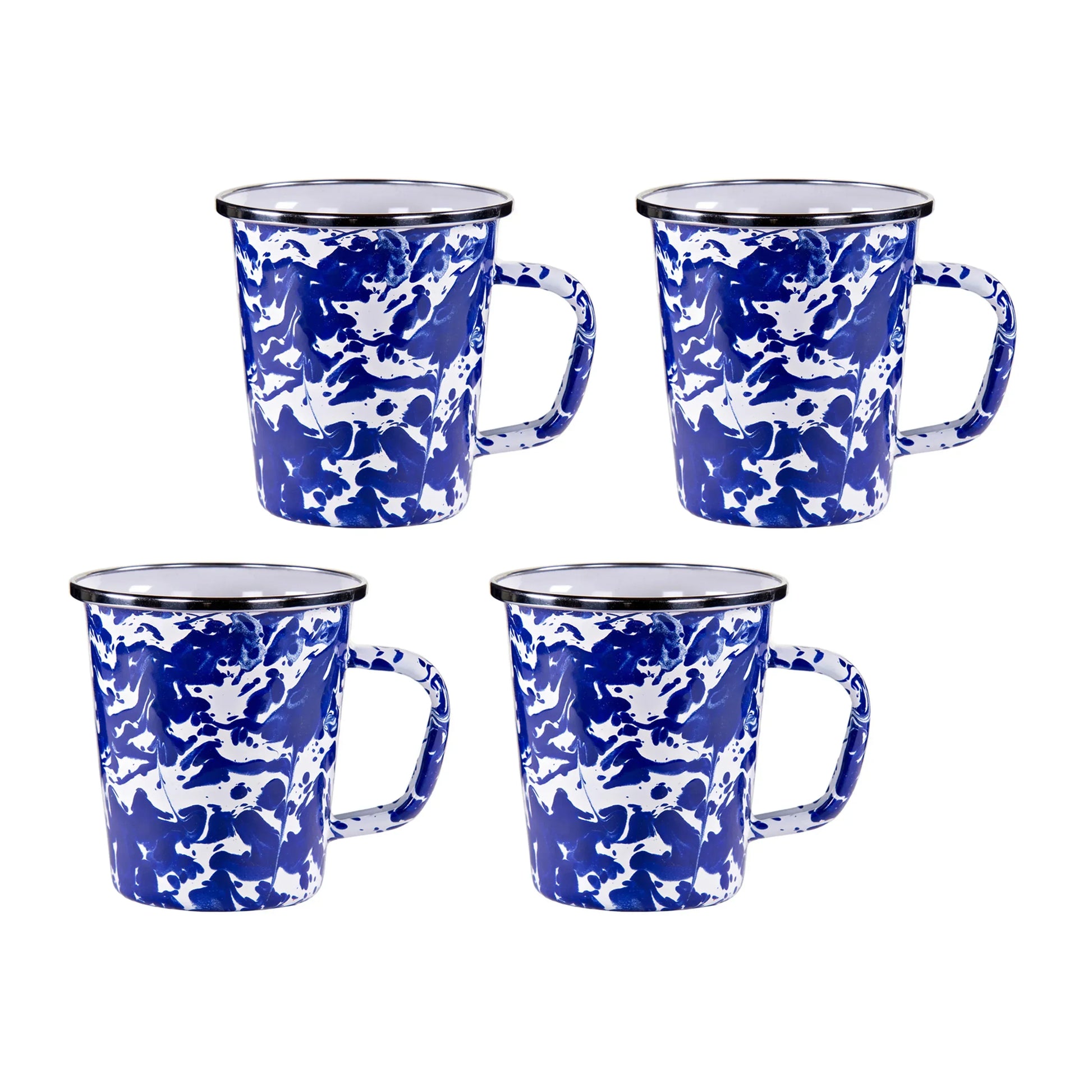 CB66S4 - Cobalt Swirl 16 oz Latte Mugs - Set of 4 - Golden Rabbit Enamelware