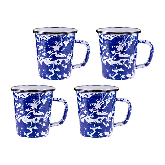 CB66S4 - Cobalt Swirl 16 oz Latte Mugs - Set of 4 - Golden Rabbit Enamelware
