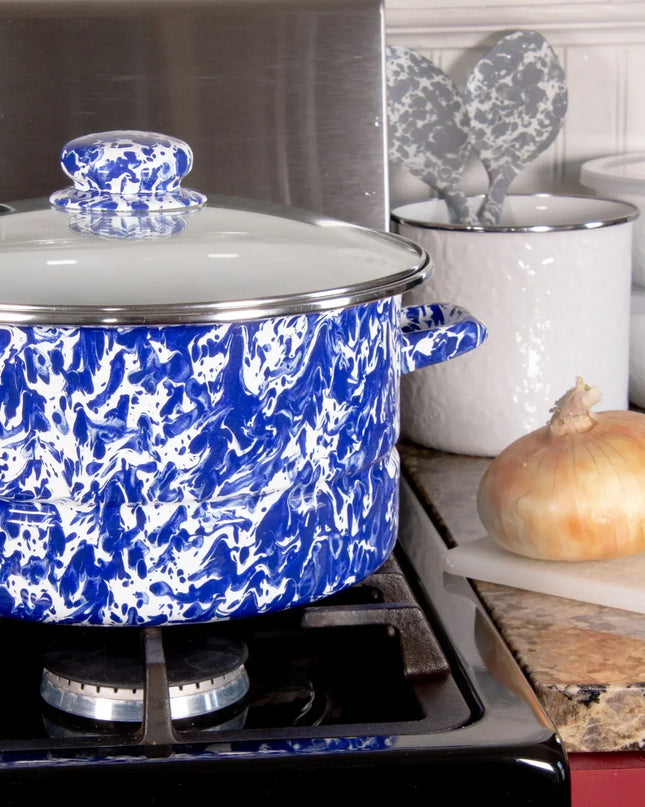 CB72 - Cobalt Swirl 6 Qt Stock Pot - Golden Rabbit Enamelware