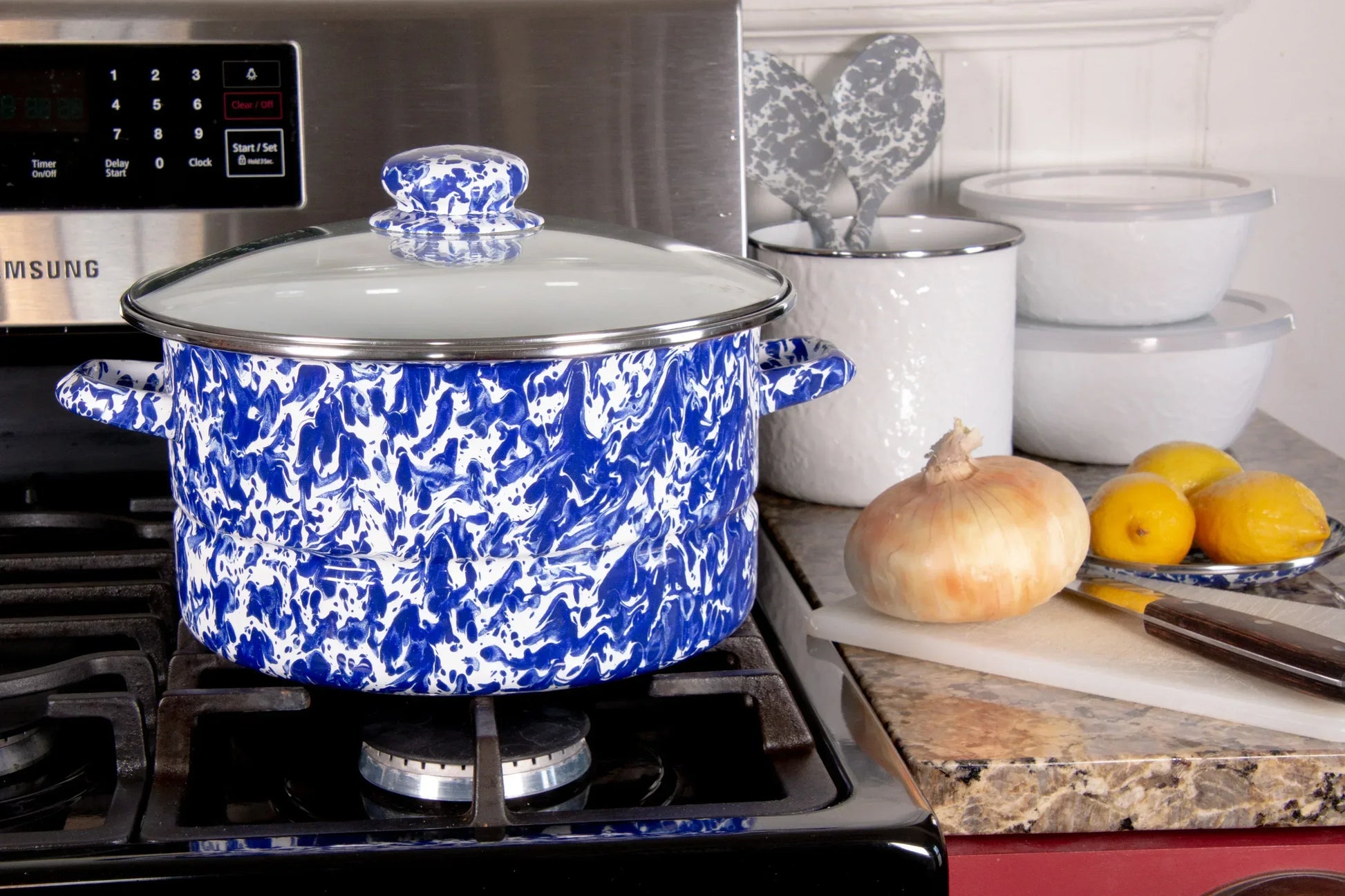 CB72 - Cobalt Swirl 6 Qt Stock Pot - Golden Rabbit Enamelware