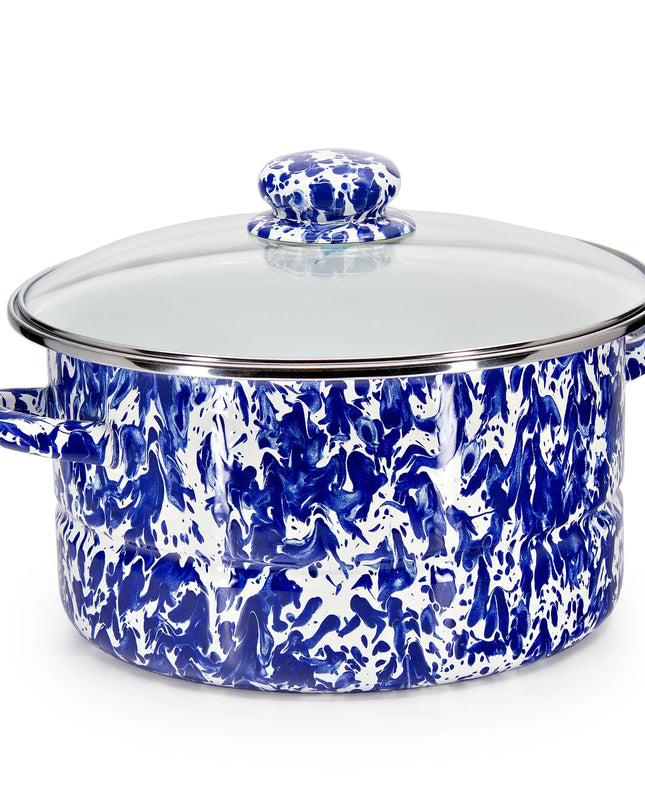CB72 - Cobalt Swirl 6 Qt Stock Pot - Golden Rabbit Enamelware
