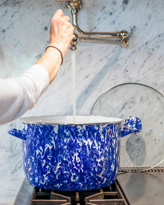 CB75 - Cobalt Swirl 18 Qt Stock Pot - Golden Rabbit Enamelware