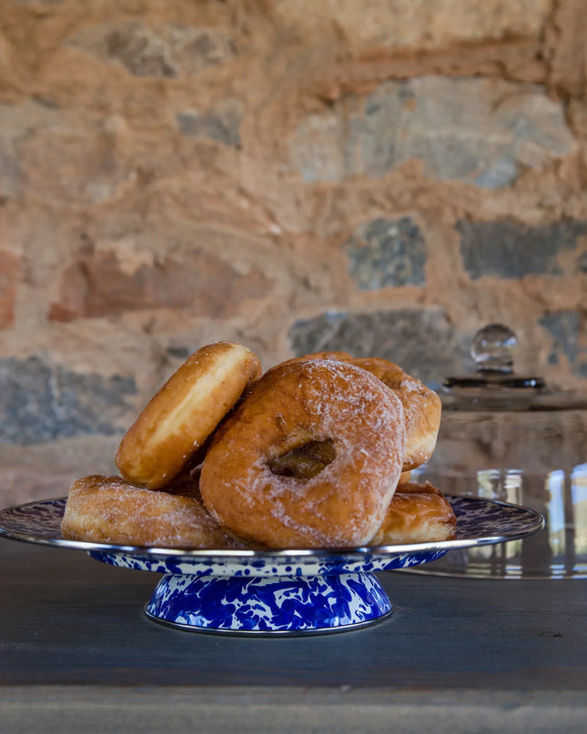 CB76 - Swirl Cake Plate, Cobalt - Golden Rabbit Enamelware
