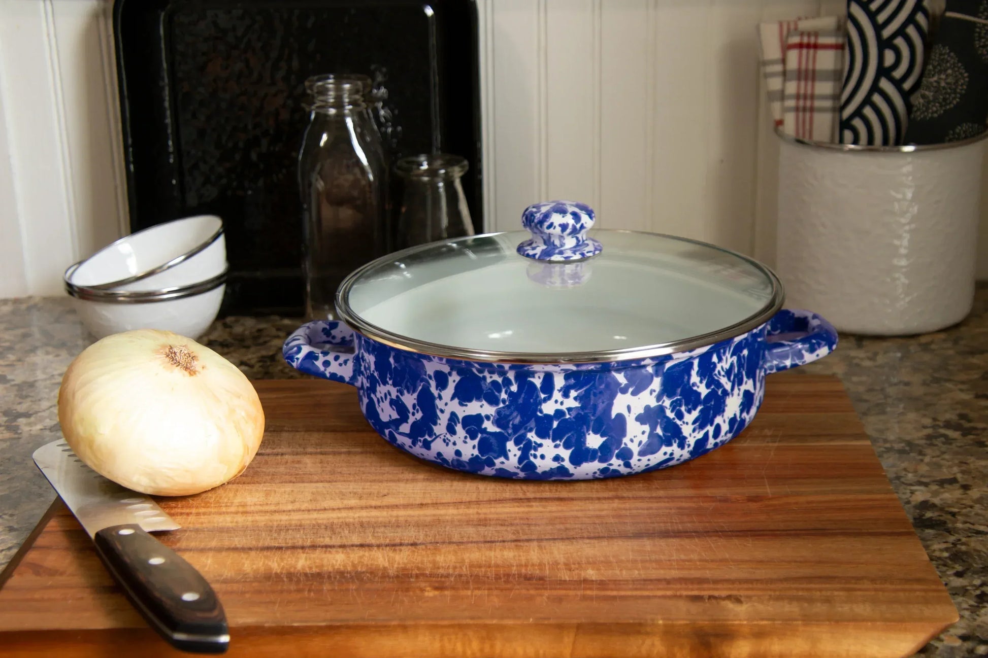 CB79 - Cobalt Swirl Small Saute Pan - Golden Rabbit Enamelware