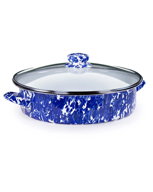 CB80 - Cobalt Swirl Large Saute Pan - Golden Rabbit Enamelware