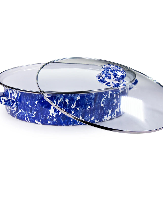 CB80 - Cobalt Swirl Large Saute Pan - Golden Rabbit Enamelware