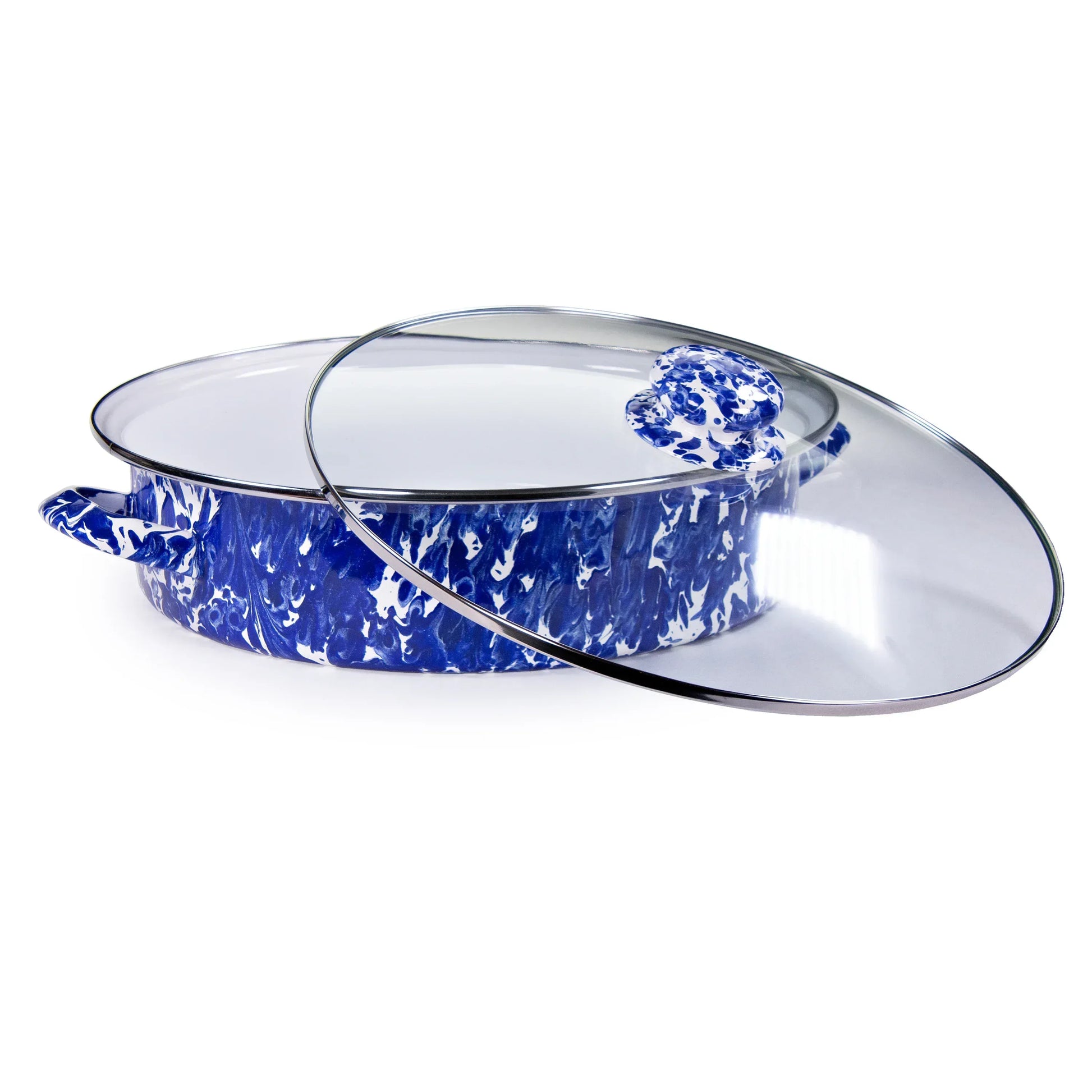 CB80 - Cobalt Swirl Large Saute Pan - Golden Rabbit Enamelware