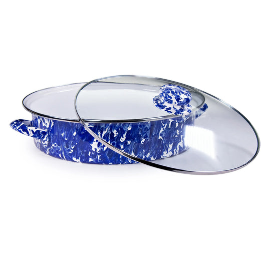 CB80 - Cobalt Swirl Large Saute Pan - Golden Rabbit Enamelware