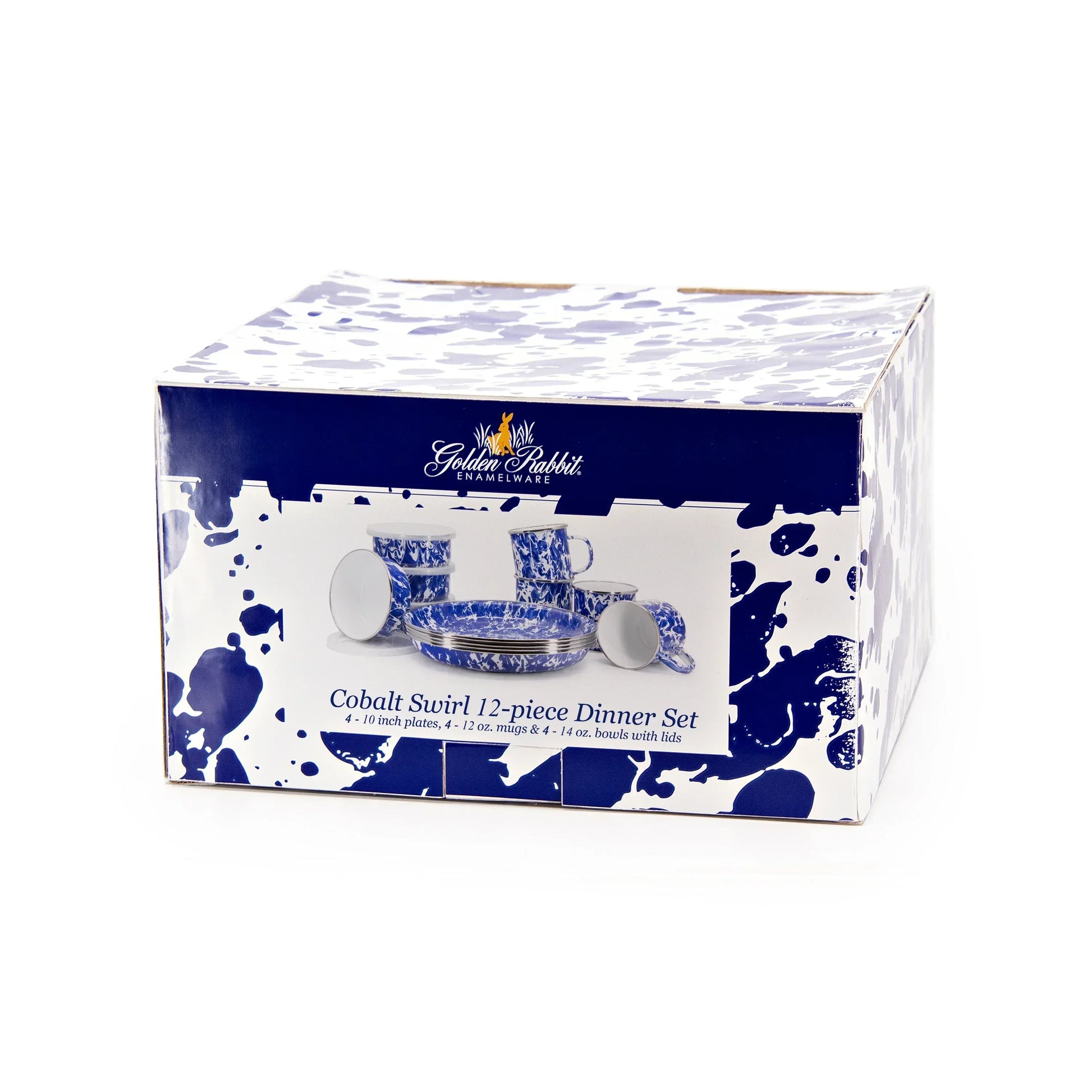 CB94 - Cobalt Swirl 12-Piece Dinnerware Set - Golden Rabbit Enamelware