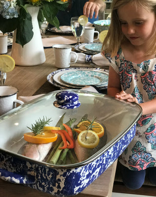 CB15 - Cobalt Swirl Roasting Pan - Golden Rabbit Enamelware