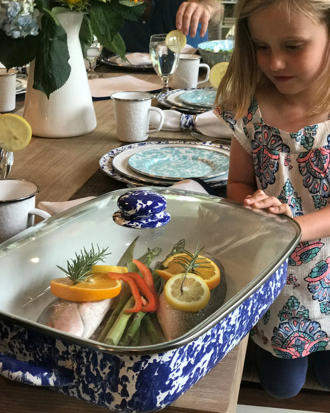 CB15 - Cobalt Swirl Roasting Pan - Golden Rabbit Enamelware