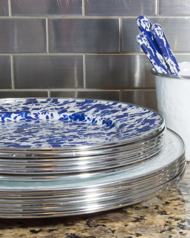 CB07S4 - Cobalt Swirl Dinner Plates -Set of 4 - Golden Rabbit Enamelware