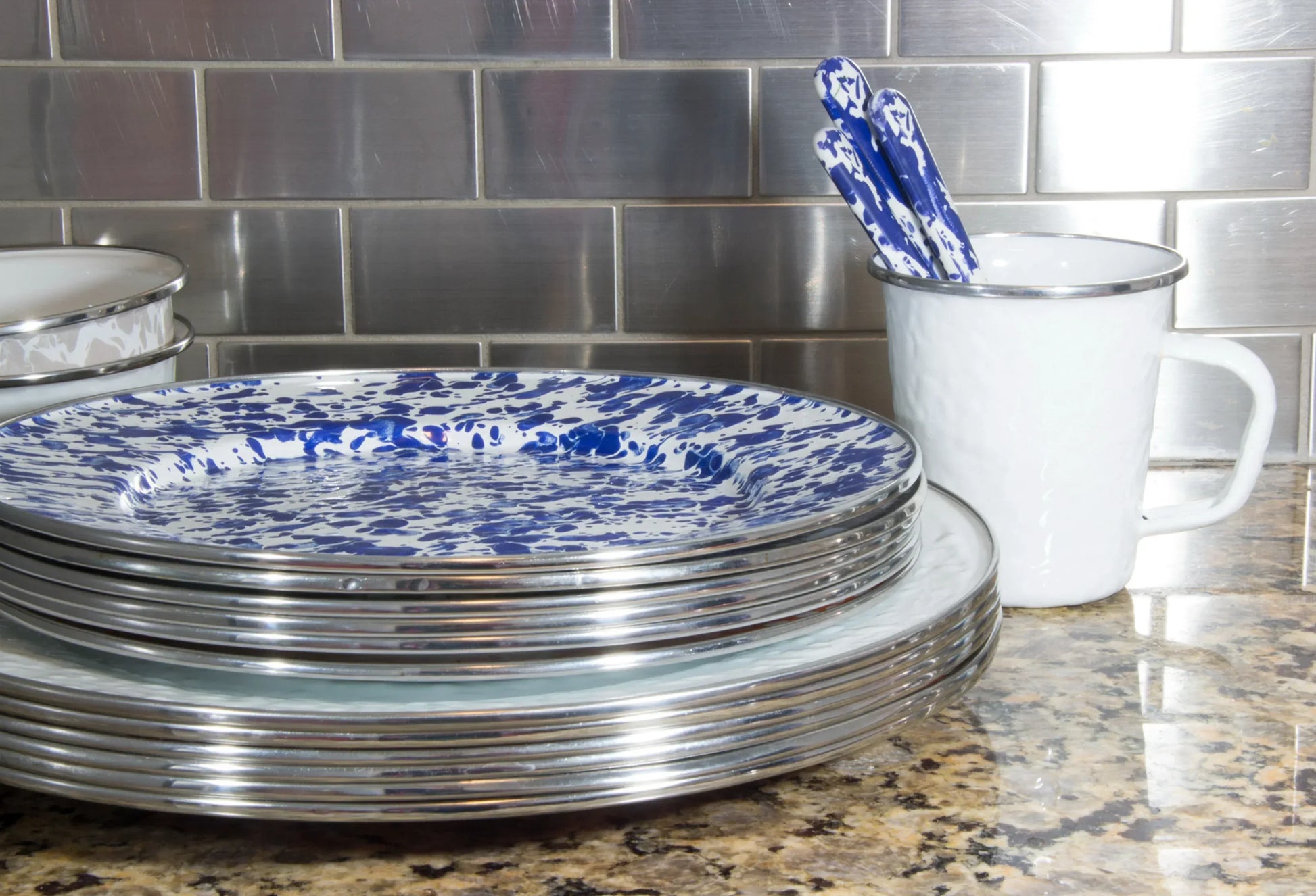 CB07S4 - Cobalt Swirl Dinner Plates -Set of 4 - Golden Rabbit Enamelware