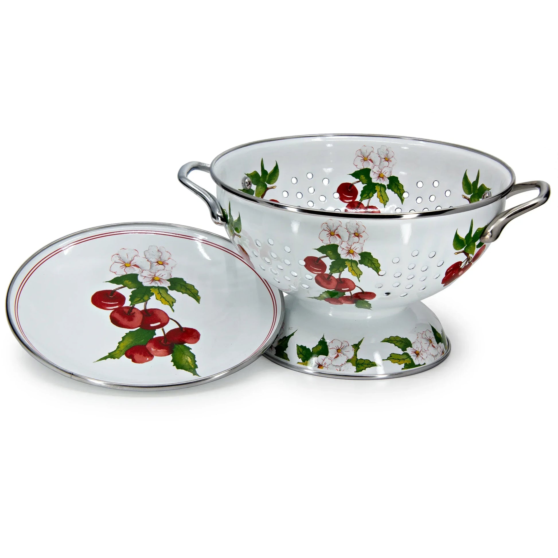CH107 - Cherry Colander Set - Golden Rabbit Enamelware