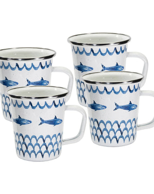 FC66S4 - Fish Camp 16 oz Latte Mugs- Set of 4 - Golden Rabbit Enamelware