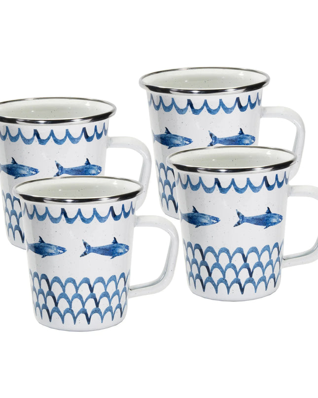 FC66S4 - Fish Camp 16 oz Latte Mugs- Set of 4 - Golden Rabbit Enamelware