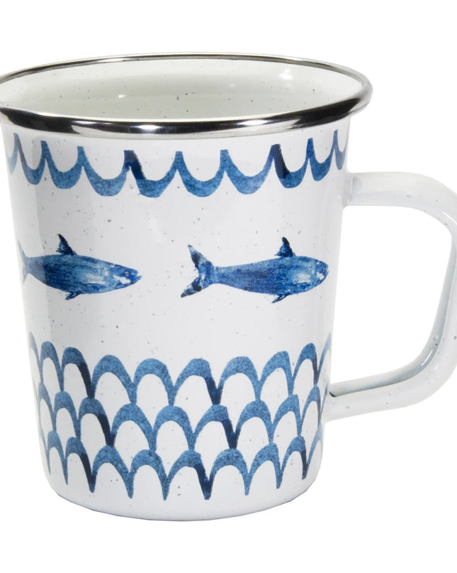 FC66S4 - Fish Camp 16 oz Latte Mugs- Set of 4 - Golden Rabbit Enamelware