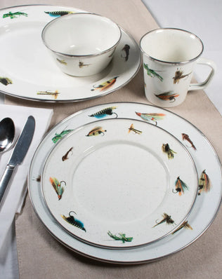 FF03 - Fishing Fly Serving Bowl - Golden Rabbit Enamelware