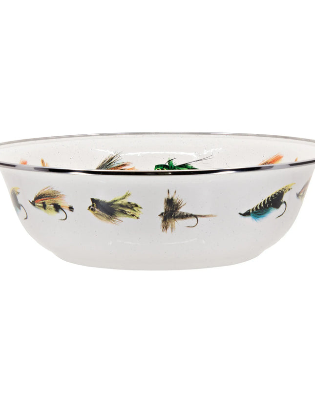 FF03 - Fishing Fly Serving Bowl - Golden Rabbit Enamelware