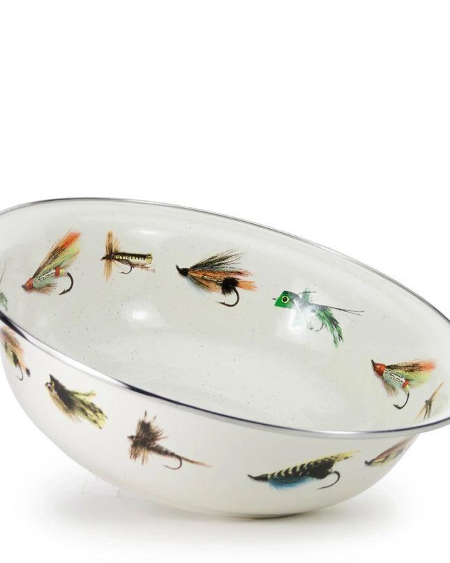 FF03 - Fishing Fly Serving Bowl - Golden Rabbit Enamelware
