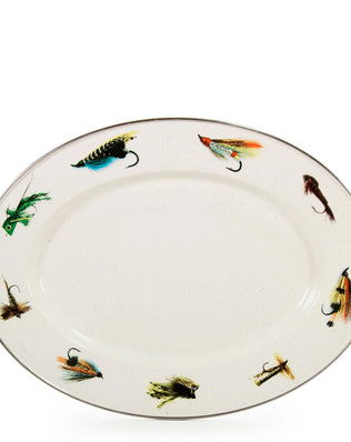 FF06 - Fishing Fly Oval Platter - Golden Rabbit Enamelware