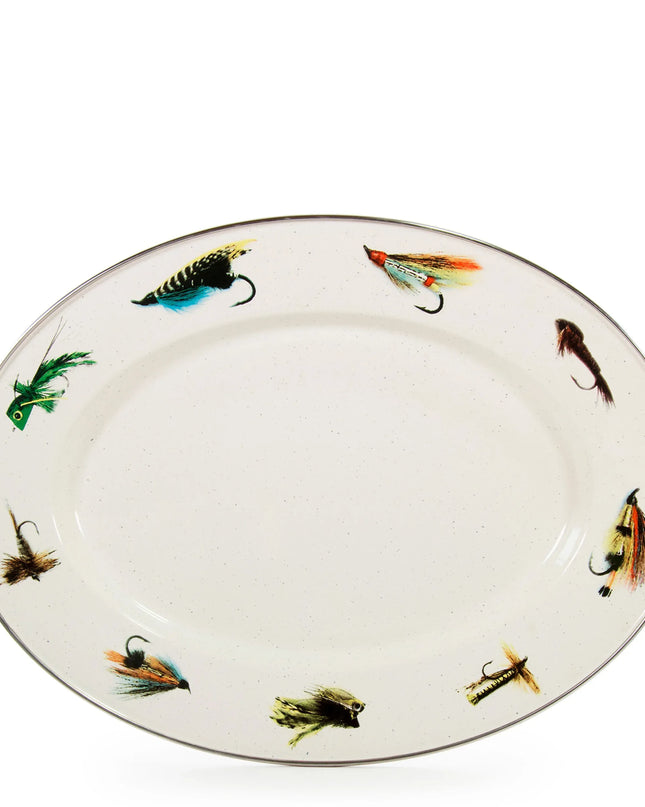 FF06 - Fishing Fly Oval Platter - Golden Rabbit Enamelware