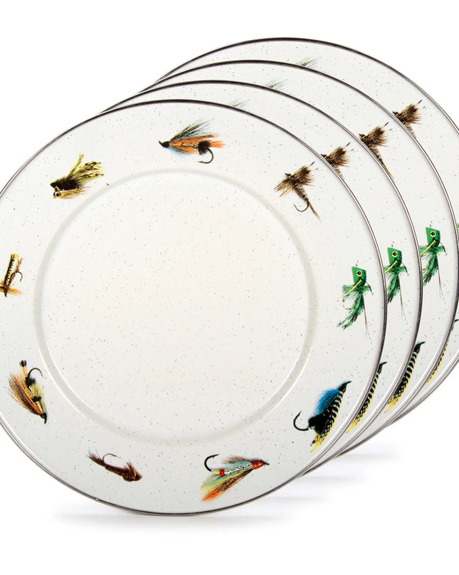FF11S4 - Fishing Fly Sandwich Plates - Set of 4 - Golden Rabbit Enamelware