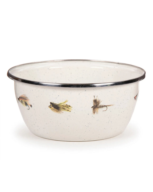 FF61S4 - Fishing Fly Salad Bowls - Set of 4 - Golden Rabbit Enamelware