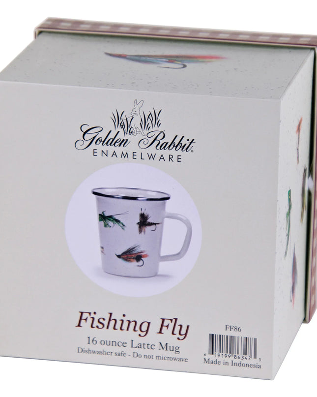 FF86 - Fishing Fly 16 oz Latte Mug Gift Box - Golden Rabbit Enamelware