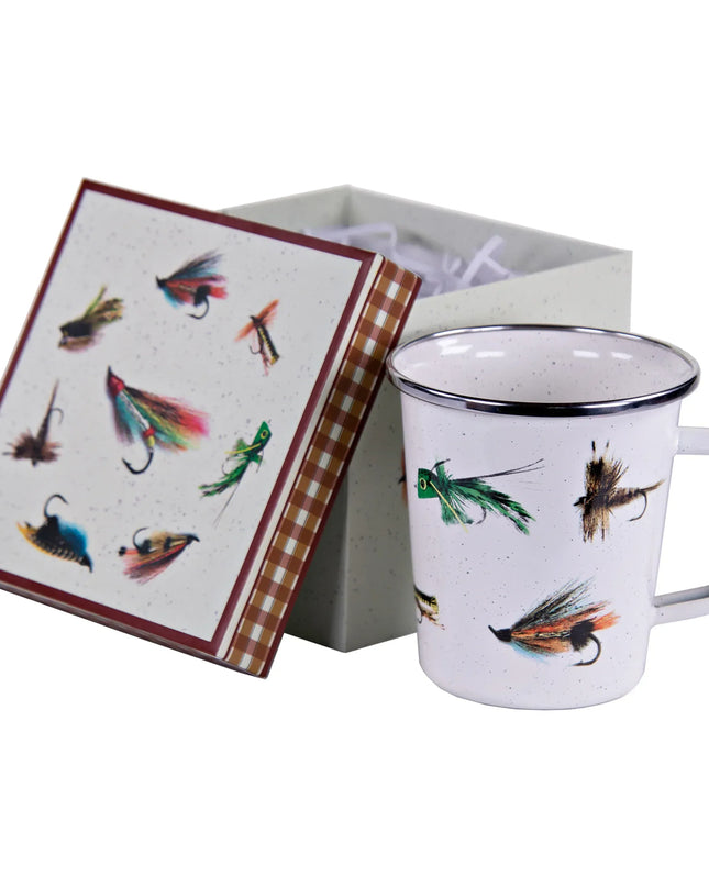 FF86 - Fishing Fly 16 oz Latte Mug Gift Box - Golden Rabbit Enamelware