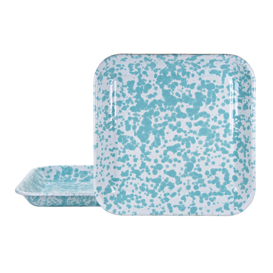 GL09S2 - Sea Glass Swirl Square Trays - Set of 2 - Golden Rabbit Enamelware