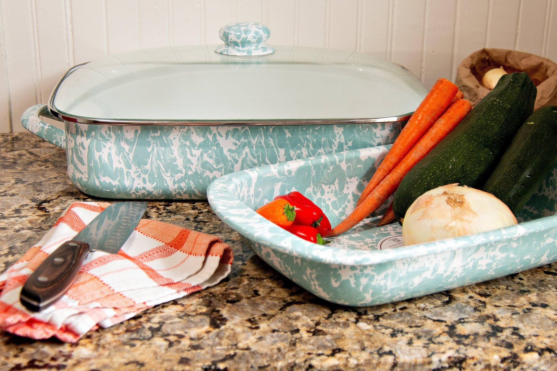 GL78 - Sea Glass Swirl Baking Pan - Golden Rabbit Enamelware
