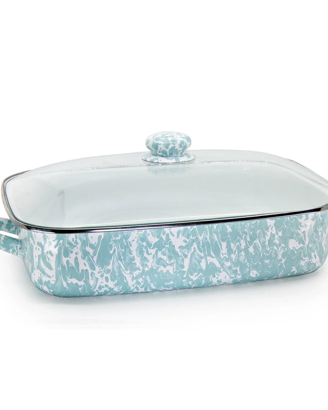 GL15 - Sea Glass Swirl Roasting Pan - Golden Rabbit Enamelware
