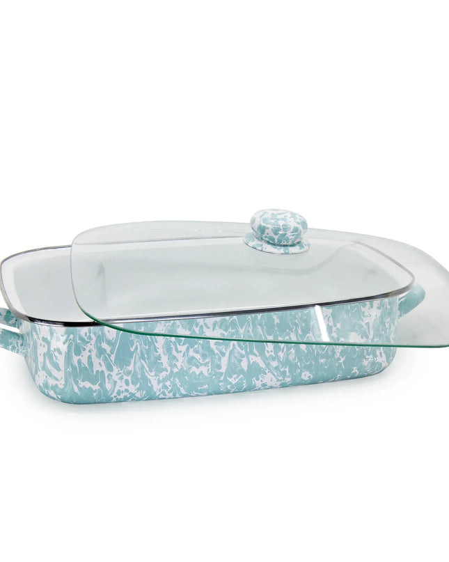 GL15 - Sea Glass Swirl Roasting Pan - Golden Rabbit Enamelware