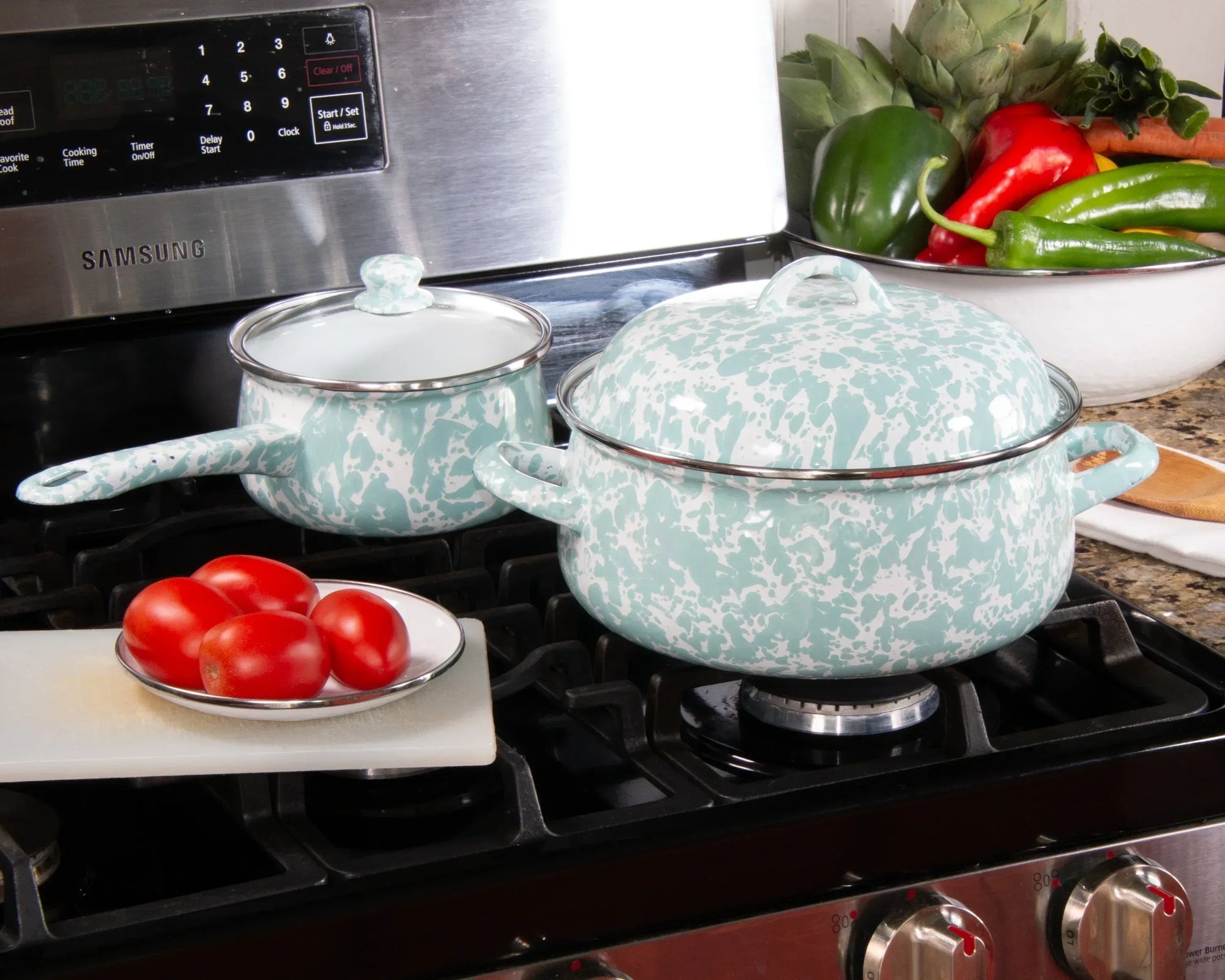 GL31 - Sea Glass Swirl Dutch Oven - Golden Rabbit Enamelware